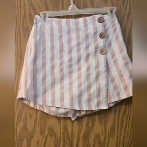 Pretty Pink And White Stripped Skort With Front Button Details